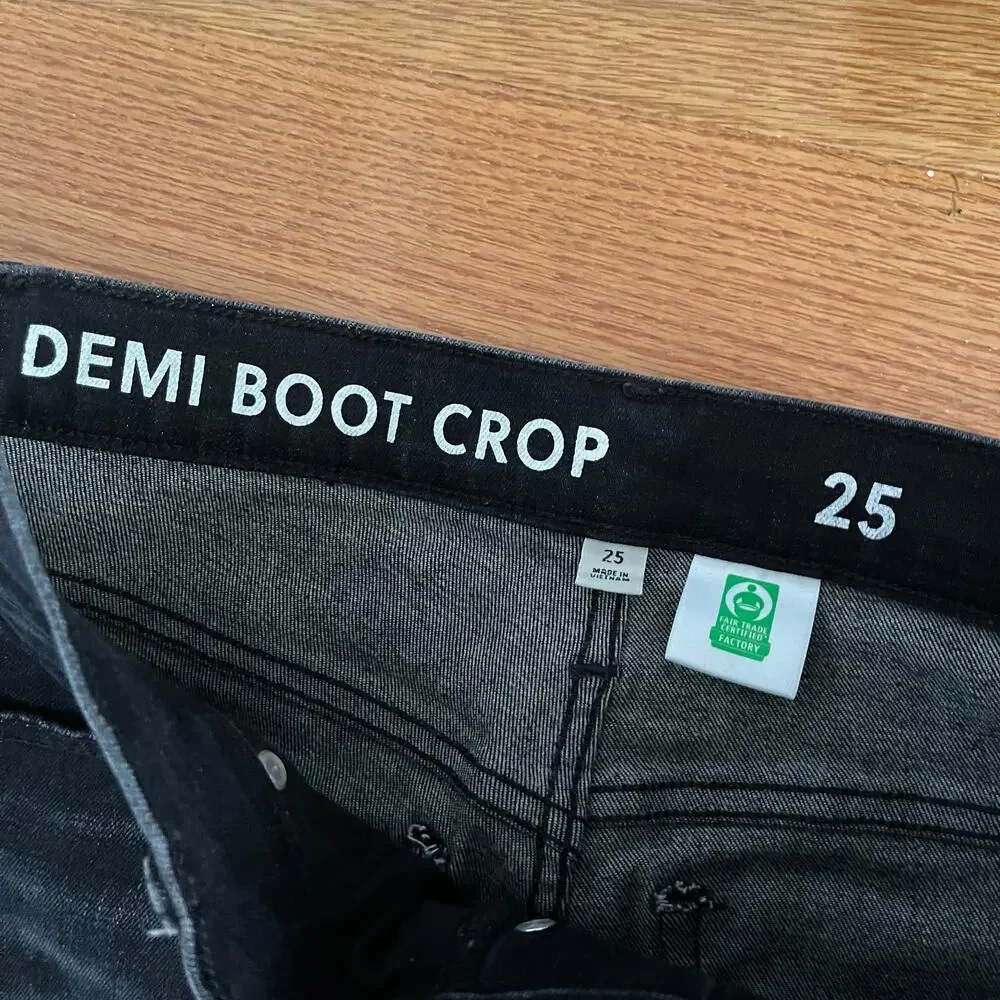 J. Crew Demi Boot Crop Jeans Womens 25 Faded Black Charcoal Raw Hem Kick Flare